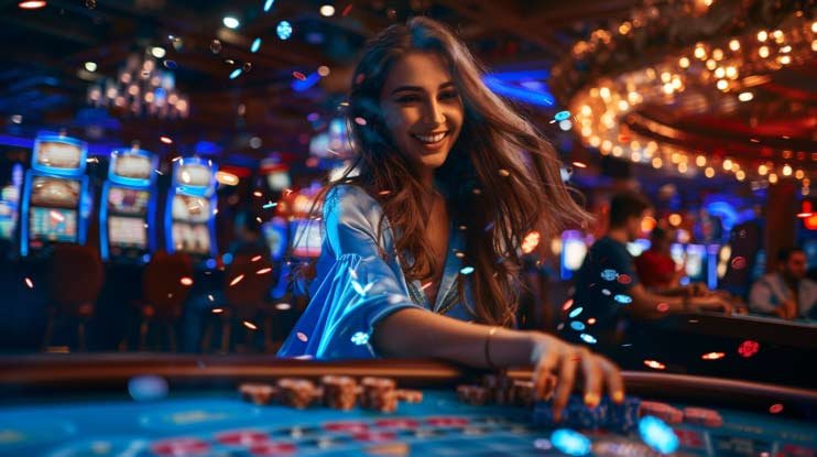 Tampilan dealer live Free Bet Blackjack di studio edm togel